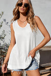 Black Scoop Neck Waffle Knit Splicing Flowy Vest