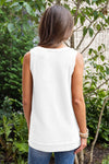 Black Scoop Neck Waffle Knit Splicing Flowy Vest