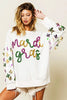 BiBi Fleur De Lis Sleeve Mardi Gras Pullover by FitiqueFit