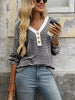 Striped Button Detail Long Sleeve T-Shirt by Simply Love
