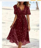 Floral Print A-Line Dress – V-Neck Short Sleeve Midi Dress by FitiqueFit