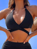 Coastal Curve Halter Bikini Set for Women – V-Neck Crisscross Drawstring Swimsuit with Chic Ring Detail & High-Waisted Boxer Shorts for Summer – Sleek Two-Piece Nylon Swimwear for Women’s Beach & Poolside Style by Stevvex