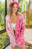 BiBi Heart Color Block V-Beck Knit Cardigan with Pockets by FitiqueFit