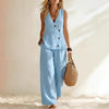 Women's Button-Up Cardigan Vest & Pants Set – Sleeveless Two-Piece by FitiqueFit