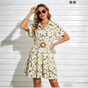 Women’s Belted Short Sleeve Midi Dress by FitiqueFit
