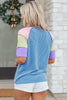 Bright Pink Twisted Ribbed Color Block Patchwork Henley Short Sleeve T Shirt by Wild and Free Boutique