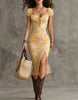 Women's Vintage Puff-Sleeve High-Waist Split Maxi Dress by FitiqueFit