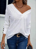 Eyelet V-Neck Long Sleeve T-Shirt by Simply Love