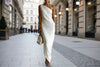 Women's Satin Off-Shoulder Slim-Fit Maxi Dress by FitiqueFit