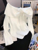Off-Shoulder Bowknot Ribbed Knit T-Shirt by Simply Love