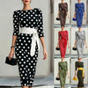 Women's Retro Polka-Dot Bodycon Midi Dress – Belted Cross-Tie by FitiqueFit