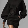 Women’s Brown Bodycon Mini Dress — Boat Neck, Long Sleeve by FitiqueFit