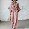 Women's Loose-Fit V-Neck Top & Wide-Leg Pants Two-Piece Set by FitiqueFit
