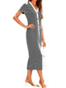 Contrast Striped V-Neck Short Sleeve Midi Dress