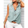 Women's Lapel Collar Sleeveless Top – Loose Fit, Pockets, Solid Color by FitiqueFit