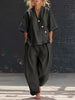 V-Neck Short Sleeve Top & High-Waist Trousers Two-Piece Set by FitiqueFit