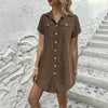 Women’s Retro Casual Corduroy Short Sleeve Shirt Dress by FitiqueFit