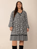 Plus Size Lace Detail Printed Balloon Sleeve Dress