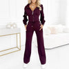 Hooded Zipper Fitted Top & Wide-Leg Pants Two-Piece Set by FitiqueFit