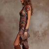 Women’s Slim-Fit Printed V-Neck Defined Waist Dress by FitiqueFit