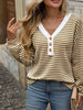 Striped Button Detail Long Sleeve T-Shirt by Simply Love