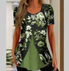 Women’s Printed Faux Two-Piece V-Neck Short Sleeve Top by FitiqueFit