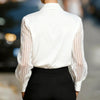Women’s Satin Lapel Collar Blouse – Sheer Long Sleeve Button-Down Shirt for Office & Spring/Autumn Wear by FitiqueFit