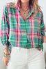 Plaid Collared Neck Three-Quarter Sleeve Shirt