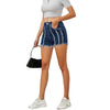 Retro High-waisted Raw-edge Patchwork A-line Stretch Denim Shorts by My Store
