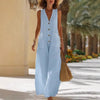 Women's Sleeveless Cotton-Linen Wide-Leg Jumpsuit – Button Pockets by FitiqueFit