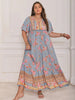 Pink Purple Plus Size Printed Flutter Sleeve Maxi Dress Elegant & Flowy Dress Unique Design by Stevvex