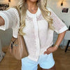 Women's Hollow-Out Knit Cardigan – Open Front, Short Sleeve, Solid Color by FitiqueFit