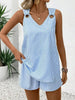 Striped Stand Collar Sleeveless Top & Shorts Set – Women's Summer Two-Piece by FitiqueFit