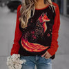 Contrast Color Fox Print Pattern Round Neck Long Sleeve T-shirt