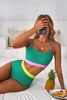 Sea Green Contrast Trim Colorblock Patchwork High Waisted Bikini by Wild and Free Boutique