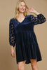 Dotted Lace Sleeve Tiered Velvet Mini Dress For Women – Vintage Velvet Dress, Lace Sleeve Mini Dress, Tiered Velvet Dress, Elegant Party Dress by Stevvex