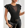 Women’s Summer Ruffle Mesh Panel Top – Short Sleeve Slim Fit Casual Tee Blouse by FitiqueFit