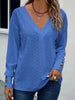 Eyelet V-Neck Long Sleeve T-Shirt by Simply Love