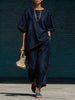 Women's Denim-Style Knit Top & Wide-Leg Pants Set – Casual 2-Piece by FitiqueFit