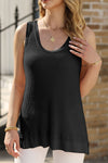Black Scoop Neck Waffle Knit Splicing Flowy Vest