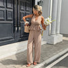 Women's Striped Sleeveless Top & Wide-Leg Pants Two-Piece Set by FitiqueFit