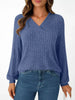 Ribbed Knit V-Neck Long Sleeve T-Shirt by Simply Love
