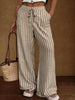 Women's Striped Wide-Leg Trousers – Lace-Up Elastic Waist Loose Fit by FitiqueFit
