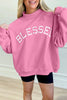 Bright Pink Oversize Blessed Embroidered Mock Neck Sweatshirt by Wild and Free Boutique
