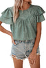 Laurel Green Spotted Print Pleated Ruffle Sleeve Blouse
