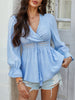 Devine Swiss Dot Lace Detail Surplice Flounce Sleeve Blouse