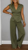 Women's Pleated Vest & Pants Set – Metal Buckle Detail by FitiqueFit