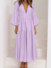 Lightweight Deep V-Neck Balloon Sleeve Maxi Dress Elegant & Flowing Silhouette Unique Dress by Stevvex