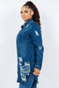 American Dark Blue Bazi Distressed Button Up Long Sleeve Jacket Trendy Buttoned Jacket with Distressed Finish for Women by Stevvex