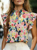 Women's Retro Ruffle-Trim Printed Sleeveless Top by FitiqueFit